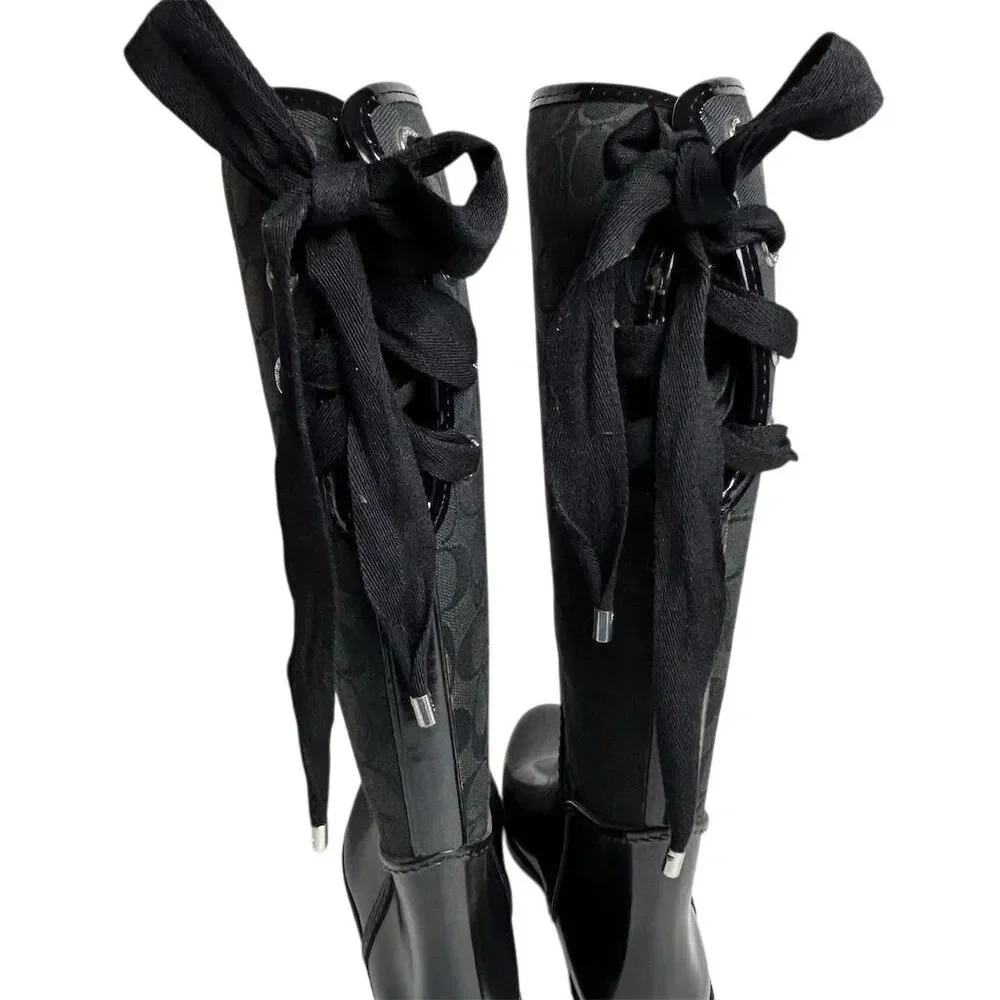 COACH Women's Tristee Black Lace-Up Rain Boots Size 7 - Picture 14 of 15